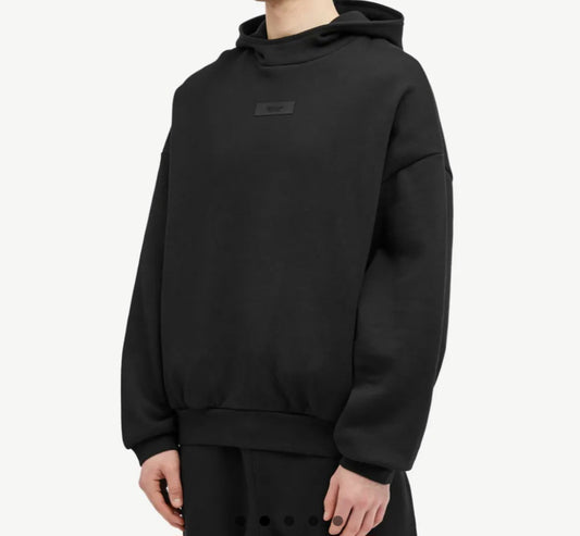 Fear Of God Essentials Logo Tab Cotton Hoodie In Black In Size Large