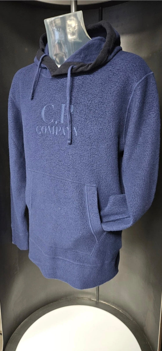 C.P. Company Wool Polar Fleece Logo Hoodie In Blue Size Small £425